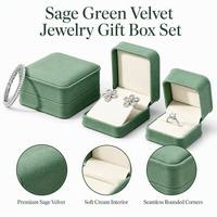 JUNSEN Salbeigrüne Samt-Schmuckgeschenkbox-Set in 3 Größen mit Weichem Cremefarbenen Innenfutter Großhandel mit Individuellem Logo