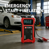 Démarreur de voiture avec compresseur d'air 150 PSI, booster de batterie de voiture portable 14,8 V, batterie externe d'urgence avec lumière LED SOS