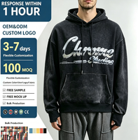 Sweat-shirts et sweats à capuche pour hommes à manches régulières, 100% Coton, avec applique effet vieilli, poche noire, délavé à l'acide et impression numérique style High Street