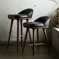 Tabouret de bar en bois vintage traditionnel commercial tabouret de bar en cuir noir avec dossier chaise haute tabourets de comptoir pour cuisine de luxe