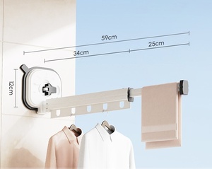 Étendoir de séchage pliant pour balcon <span class=keywords><strong>tige</strong></span> de séchage suspendue au mur <span class=keywords><strong>tige</strong></span> de séchage télescopique vêtements suspendus sans poinçon type ventouse - Product Image 6