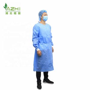 Robe de chirurgien médical <span class=keywords><strong>non</strong></span> tissé bleu vêtements de protection jetables SMS robes manchette tricotée médecin qui - Product Image 2
