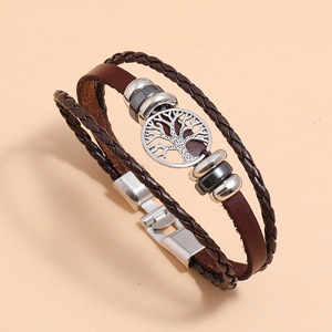 Bracelet Homme Vintage Multi-couches Bracelets en Cuir Tressé à la Main pour Hommes Femmes Bracelet <span class=keywords><strong>Charm</strong></span> <span class=keywords><strong>Arbre</strong></span> <span class=keywords><strong>de</strong></span> <span class=keywords><strong>Vie</strong></span> Accessoires Bracelet - Product Image 3