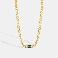 Collier chaîne cubaine tendance en laiton plaqué or 18 carats avec zircon vert carré, bijou pour usage quotidien