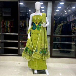 Green Butterfly Print dress fabric Sleeveless Maxi Dress for <b>Women</b> Party Wear Elegant Traditional Indian Outfit - Product Image 1