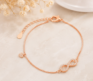 925 Sterling Silver Rose Gold Plated <b>Infinity</b> <b>Bracelet</b> for Women CZ <b>Infinity</b> Symbol <b>Bracelet</b> with Heart Charm Adjustable - Product Image 2
