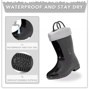 Bottes de pluie en PVC pour enfants YL-25256, personnalisées, noires, tendance, mi-mollet, résistantes à l'eau - Product Image 3