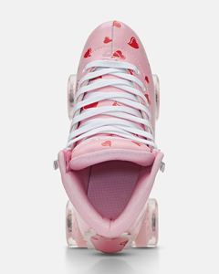 Patins à roulettes quad Falling Hearts pour femmes, cuir vegan rose mignon, patins rétro pour usage intérieur et extérieur - Product Image 4