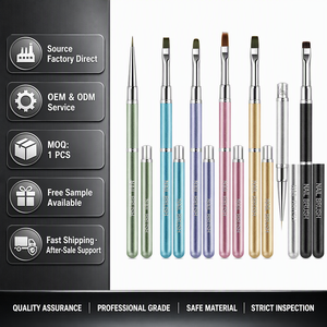 Ensemble de pinceaux à ongles carrés avec manche en métal zircon pour des traçages fins, des motifs floraux, la peinture au gel UV - Product Image 1