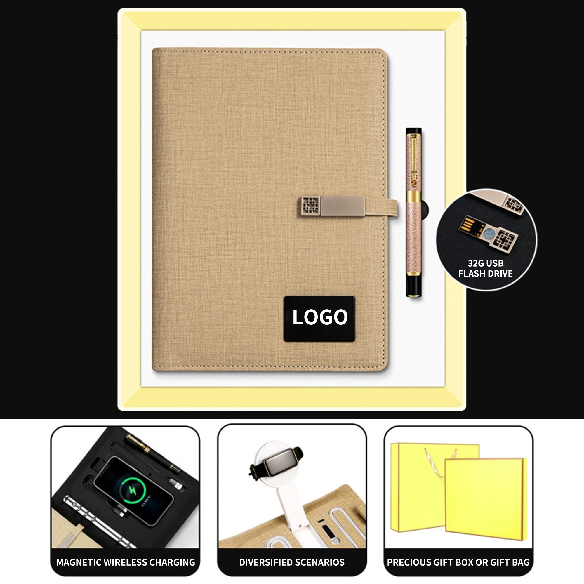 unidad de potencia tres en uno + pluma estilográfica + unidad USB de 32 GB