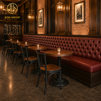 Meubles de café vintage Ron Group, table en bois avec base en métal, banquette en cuir capitonné, chaise de restaurant commerciale