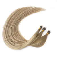 Extensiones de Cabello Humano con Anillas Nano y Micro Links, Rubio Natural, con Microperlas, Pre-Adheridas, Remy, Cabello Lacio Europeo