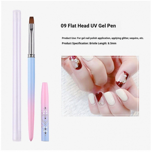 Customizable 15 Piece Nail Art Tool Set Nylon Oval Liner Brush Blue <b>Pink</b> Gradient Handle for Nail Salon Design Gel Painting - Product Image 3