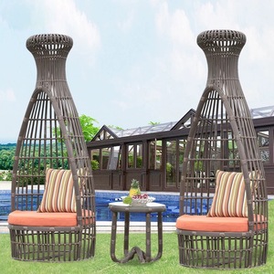Muebles de Jardín de Ratán, Tumbona de Mimbre <span class=keywords><strong>para</strong></span> Exteriores Estilo Resort con Cojines y Mesa Lateral <span class=keywords><strong>para</strong></span> Piscina y Patio - Product Image 3