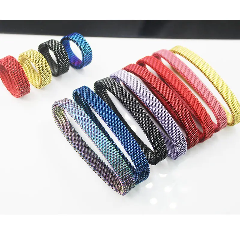 BMZ Top one quality !!1luxury brand OEM 17*1CM rainbow elastic stainless bracelet spring ring bangles stretch ring bracelet