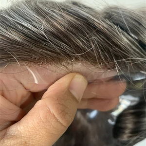 <span class=keywords><strong>LUFA</strong></span> 25mm 350 Agregar tupé de pelo gris para hombre y hombre Tupé Piel delgada Cabello humano Curley - Product Image 1