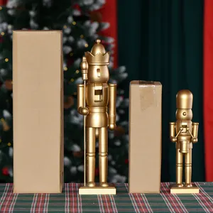 New Hot Selling 25cm/38cm Wooden Custom Gold Christmas Nutcracker For Family Decorates