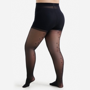 Collants grande taille pour femme, jacquard, sexy, tendance, motif étoile au dos, noirs, amincissants, avec fines bretelles, bas de nylon à pois - Product Image 1