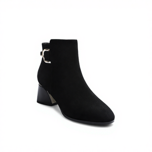 حذاء حريمي أسود بكعب عالٍ سميك بنمط غربي عصري بسحاب للخريف والشتاء للعمل - Product Image 5