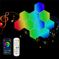 Lampe murale industrielle hexagonale à LED Quantum avec télécommande et lumière blanc chaud à intensité variable pour salles de jeux