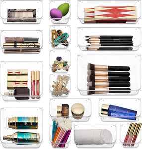 Wholesale Clear Plastic Rectangle <b>Drawer</b> Organizer Set for Makeup Jewelry Office <b>Desk</b> Bathroom Bedroom Kitchen Injection - Product Image 2
