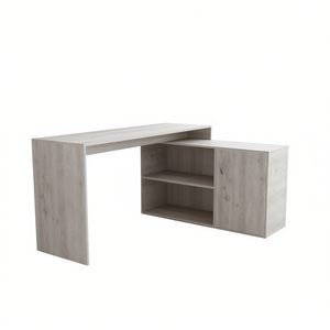 Escritorio de Oficina en Forma de L con Gabinete de Una Puerta y Dos Estantes, Diseño Moderno en Gris Claro, Escritorio de Madera Independiente - Product Image 1
