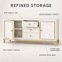 WYRAX Executive Lounge Sideboard Buffetschrank mit 3 Schubladen, Seitenschränken, Steinoptik-Türfronten und Erhöhtem Goldfuß