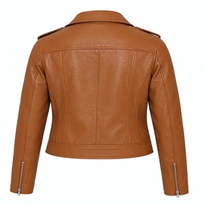 Chaqueta de Cuero PU Color Bronceado Unisex de la Marca WARPRO INDUSTRY, Corte Ajustado, Cuello Alto, Transpirable, con Bolsillos con Cremallera, Estilo Casual y Urbano - Product Image 4