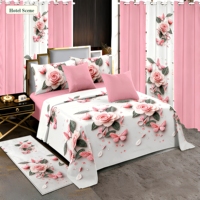 Parure de lit 4 pièces en microfibre tissée respirante et douce à motif floral tulipe avec taies d'oreiller pour hôtels et usage domestique (vente en gros)