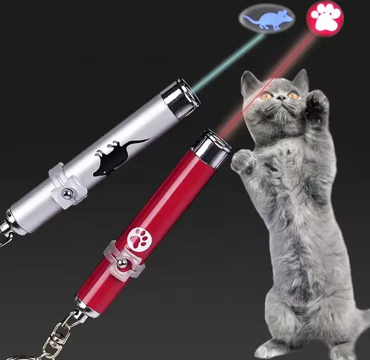 Grosir hewan peliharaan portabel pelatihan kucing berinteraksi LED mainan kucing Pointer panjang fokus senter liontin proyektor menggoda kucing