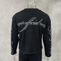 T-shirt pour homme à manches longues en tissu gaufré, coupe courte, imprimé à l'écran, poids lourd, fabriqué sur mesure par Guangzhou Shangshang Custom Apparel Manufacturers