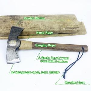 Asse a doppia lama di alta qualità lame in acciaio ad alto tenore di carbonio spesso China in <span class=keywords><strong>legno</strong></span> di quercia manico (400mm) per uso industriale artigianale limitato - Product Image 5