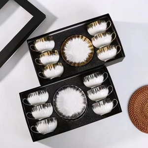 European Gold Plated Ceramic Coffee <b>Cup</b> 220ml Tea <b>Cups</b> <b>Set</b> Porcelain <b>Cups</b> and Saucers <b>Set</b> of 6 - Product Image 1