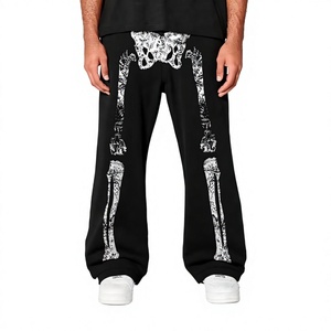 Men s Black <b>Skeleton</b> Print Sweatpants Elastic Waist Wide Leg Casual Jogger Pants Digital Printing Cotton Streetwear - Product Image 1