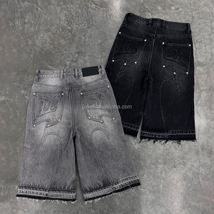 <span class=keywords><strong>Pantalones</strong></span> <span class=keywords><strong>Cortos</strong></span> de Mezclilla para Hombre, Estilo Y2K, Corte Holgado, Efecto Desgastado, Lavado Ácido, con Rasgaduras, Largura hasta la Rodilla, Premium - Product Image 2