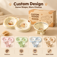 Ensemble de bols en céramique pour chat avec motif d'ours de dessin animé, bol anti-renversement pour nourriture et eau, boîte cadeau personnalisée, vaisselle pour animaux de compagnie