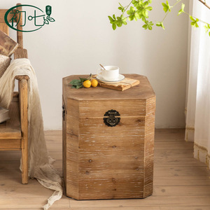 Vintage Distressed Wooden Storage Box Square Shape Coffee Table Decorative Storage For Living Room Home Decor - Product Image 4