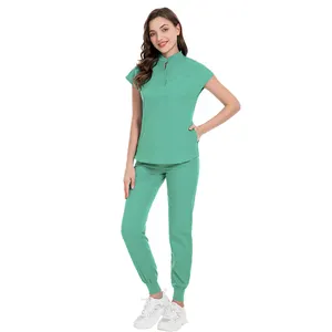 2022 New Customized Label Woven Logo Hospital Uniforms Medical Scrubs Jogging Leg Pants Nursing Uniform Sets