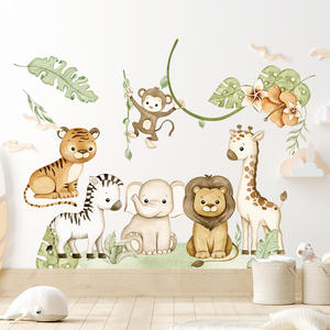 Stickers muraux <span class=keywords><strong>animaux</strong></span> de la forêt dessin animé mignon pour chambres d'enfants garçons chambre de bébé décoration Jungle éléphant girafe Lion singe papier peint - Product Image 4