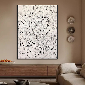 Moderno fatto a mano in bianco e nero parete arte Pollock stile a goccia riproduzioni di pittura a olio astratta per la decorazione della casa - Product Image 1