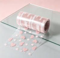 Film plastique transparent BOPP imprimé en gros, motif cœur et fleur, cellophane pour la Saint-Valentin
