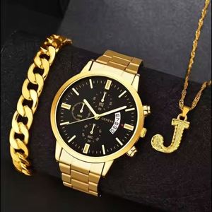Venta al por mayor de lujo hombre pulsera de acero inoxidable collar relojes regalo conjunto para hombres deportes reloj de cuarzo cadena reloj de pulsera Relojes - Product Image 5