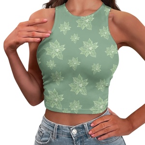 Fiori di stelle di Natale estivi senza maniche con collo rotondo con stampa 3D Top Crop all'ingrosso personalizzato con Logo da donna Skinny elegante Top corto - Product Image 6