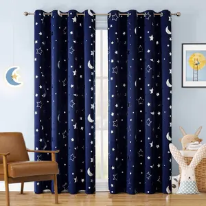 豪华海军蓝遮光之星现代客厅窗帘儿童卧室窗帘