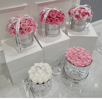 Boîte cadeau de luxe ronde fleur rose boîtes en carton argent pour emballage de fleurs