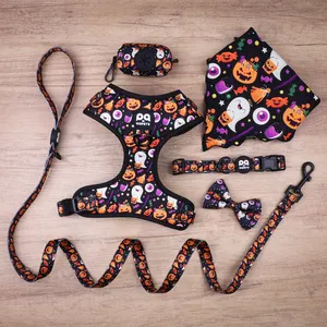 2024 Latest Design Oem/Odm Halloween Pattern Dog Harness Leash Set Para Perros