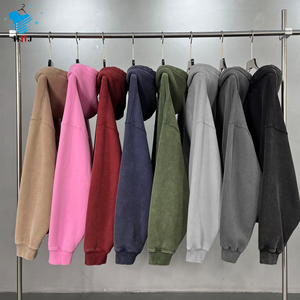 Sweat à capuche court unisexe en polaire 370G, coupe carrée, zippé, col montant, coupe oversize, couleur unie, teint en pièce, effet délavé, vente en gros, personnalisation de logo et de couleur - Product Image 1