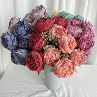 7 Tangkai Bunga Peony Ins Nordic Ranunculus Buatan dengan Ujung Terbakar, Hiasan Bunga Simulasi untuk Meja Makan Dalam Ruangan, Buket Seni Floral