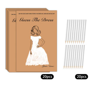 Idées de jeux de douche de mariage uniques Fun Guesses the Dress Cards Cartes de jeu de douche nuptiale marron avec crayons - Product Image 3