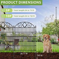 Panneaux de clôture pour chiens en métal, design arqué, 34 pouces de haut x 26,77 pouces de large, fil métallique antirouille, finition en fer noir ornemental, robuste